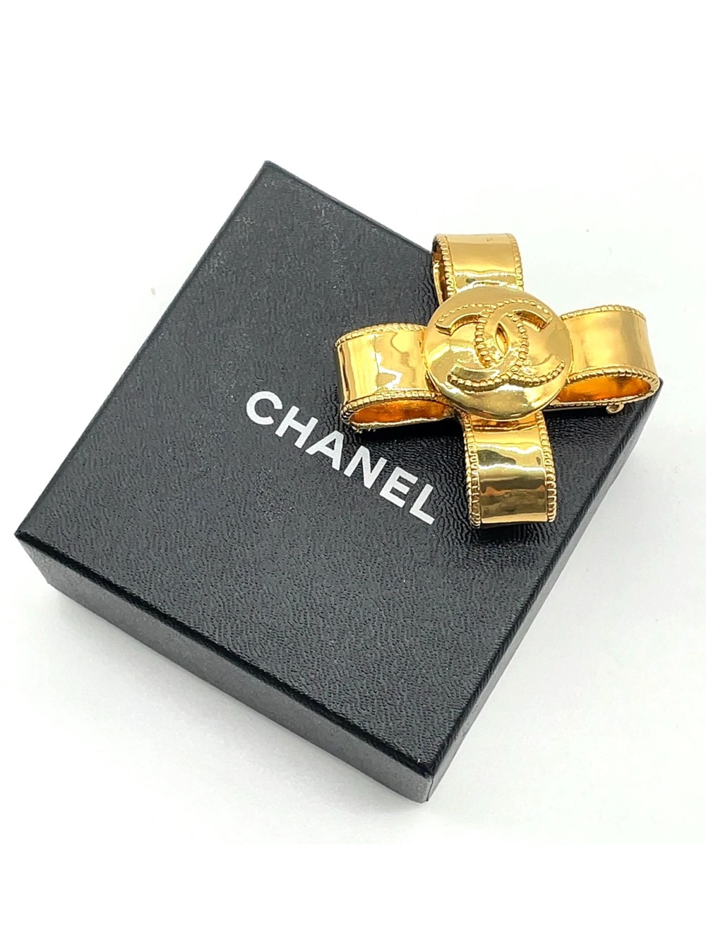 CHANEL Coco CC Mark Cross Ribbon Pin Brooch